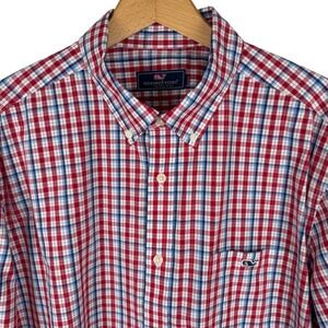 Vineyard Vines Plaid Button Down Shirt Mens XXL Red White Blue Pocket Logo